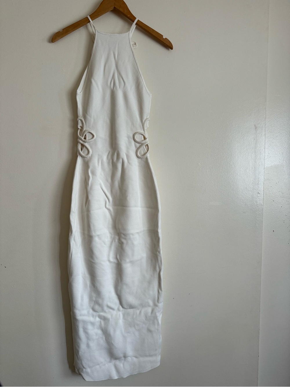 cult gaia Jena Knit Dress Off White Halter Midi Dress Sculpted Cutout Motifs - Picture 9 of 13